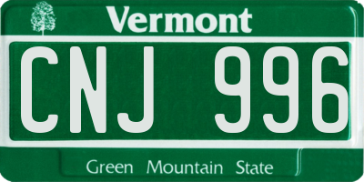 VT license plate CNJ996