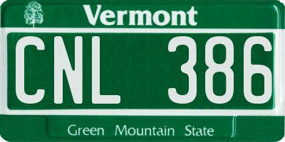 VT license plate CNL386