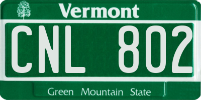 VT license plate CNL802