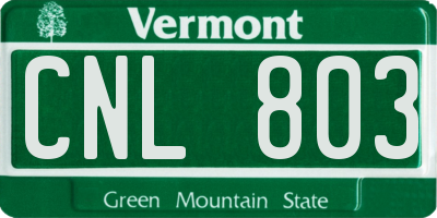 VT license plate CNL803