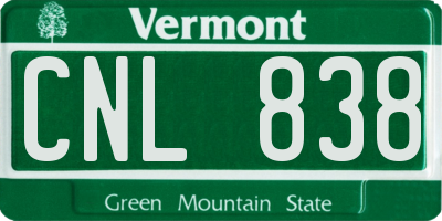 VT license plate CNL838