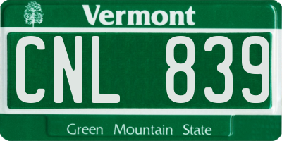 VT license plate CNL839