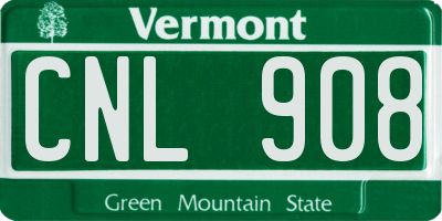 VT license plate CNL908