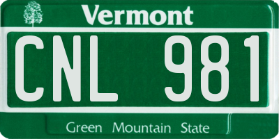 VT license plate CNL981
