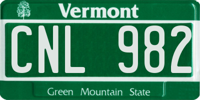 VT license plate CNL982