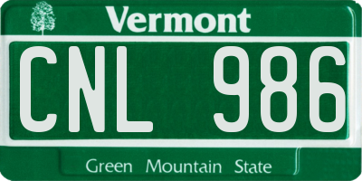 VT license plate CNL986