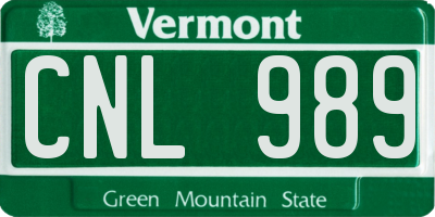 VT license plate CNL989