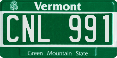 VT license plate CNL991