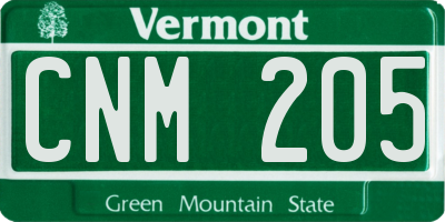 VT license plate CNM205