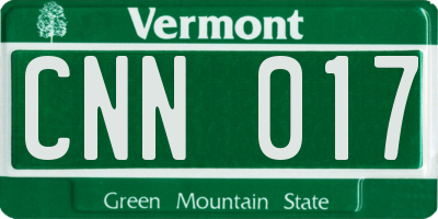 VT license plate CNN017