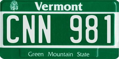 VT license plate CNN981