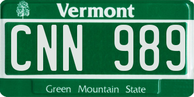 VT license plate CNN989