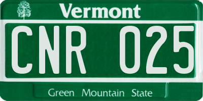 VT license plate CNR025