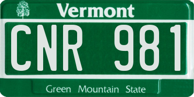 VT license plate CNR981