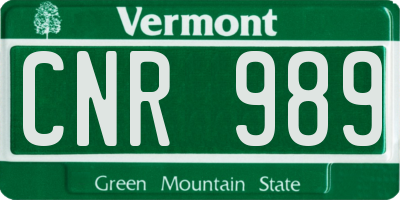 VT license plate CNR989