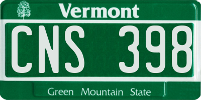 VT license plate CNS398
