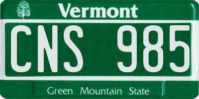 VT license plate CNS985