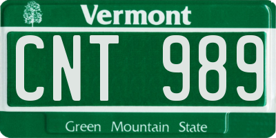 VT license plate CNT989