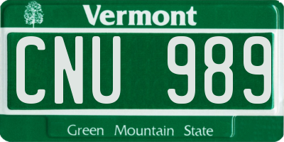 VT license plate CNU989