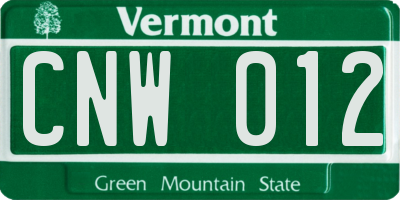 VT license plate CNW012