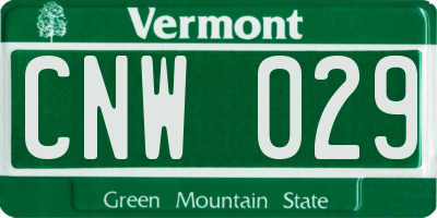 VT license plate CNW029