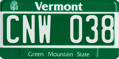 VT license plate CNW038