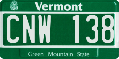 VT license plate CNW138