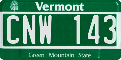 VT license plate CNW143