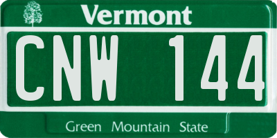 VT license plate CNW144