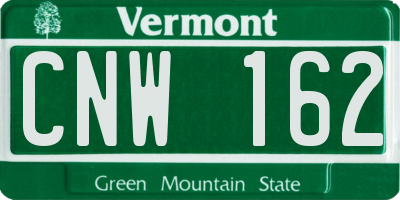 VT license plate CNW162