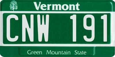VT license plate CNW191
