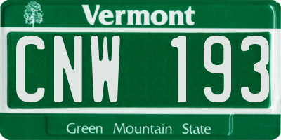 VT license plate CNW193