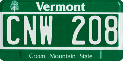 VT license plate CNW208