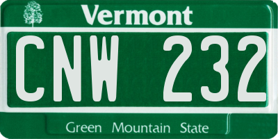 VT license plate CNW232
