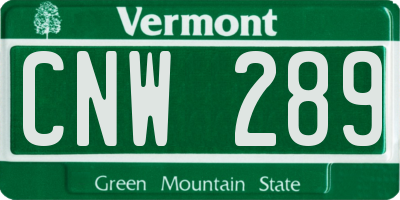 VT license plate CNW289