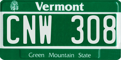 VT license plate CNW308