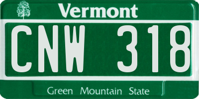 VT license plate CNW318