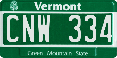 VT license plate CNW334