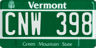 VT license plate CNW398