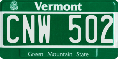 VT license plate CNW502