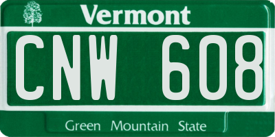 VT license plate CNW608
