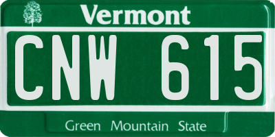VT license plate CNW615