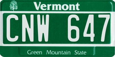 VT license plate CNW647