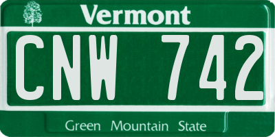 VT license plate CNW742