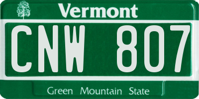 VT license plate CNW807