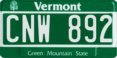 VT license plate CNW892
