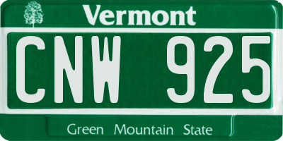 VT license plate CNW925