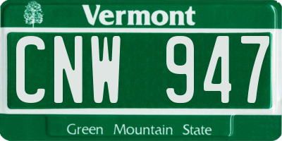 VT license plate CNW947