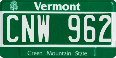 VT license plate CNW962