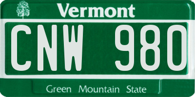 VT license plate CNW980